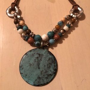 Chunky Brown and Blue Earrings/Necklace Set